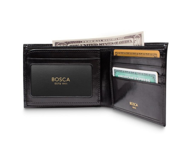 Bosca Bifold Wallet With Card / I.D. Flap Black | PAUER12640