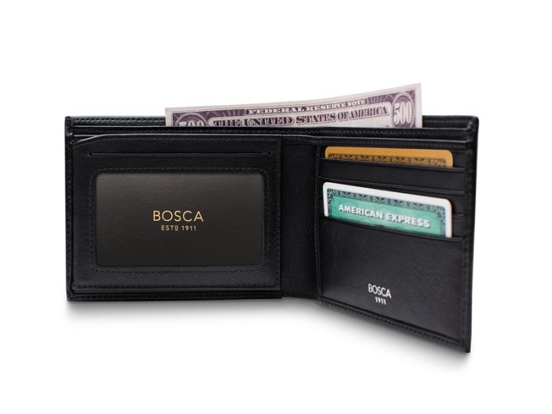 Bosca Bifold Wallet With Card / I.D. Flap Black | AAUDF36967