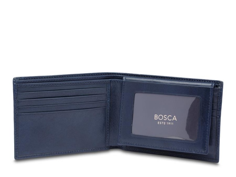 Bosca Credit Wallet w/ I.D. Passcase Navy Blue | AUQCS29091