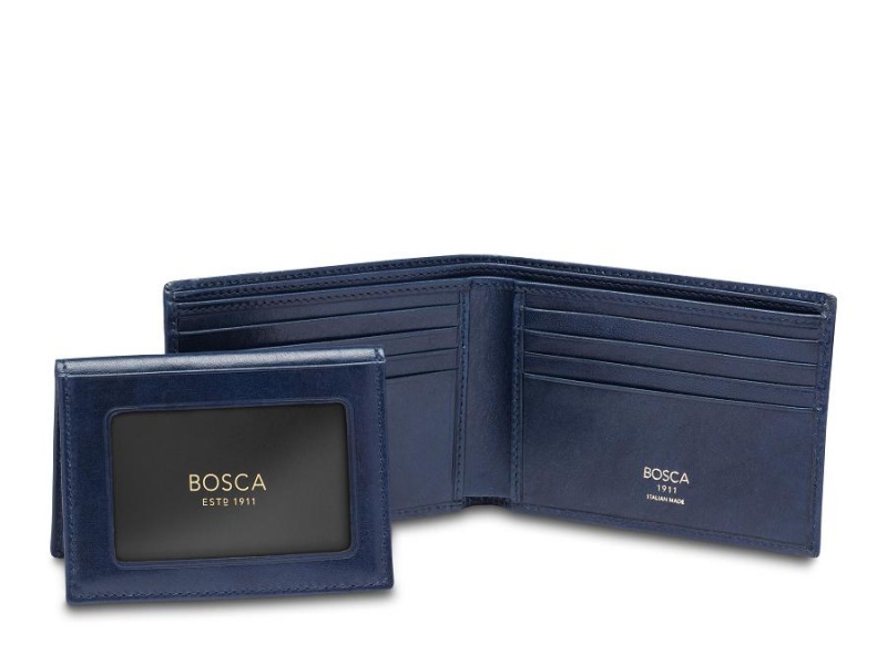 Bosca Credit Wallet w/ I.D. Passcase Navy Blue | AUQCS29091