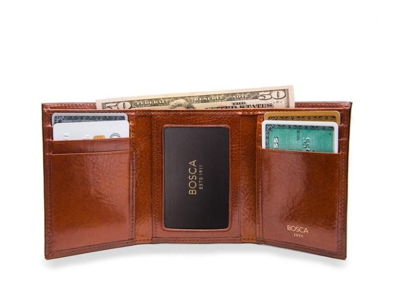 Bosca Double I.D. Trifold Wallet Brown | AUJVR30166