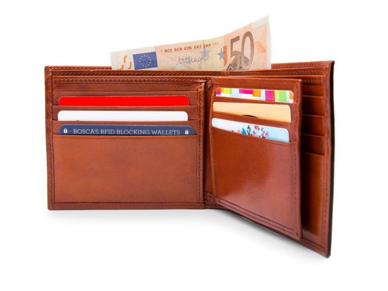 Bosca Euro 8 Pocket Deluxe Executive Wallet w/ Passcase Brown | LAUTR96822