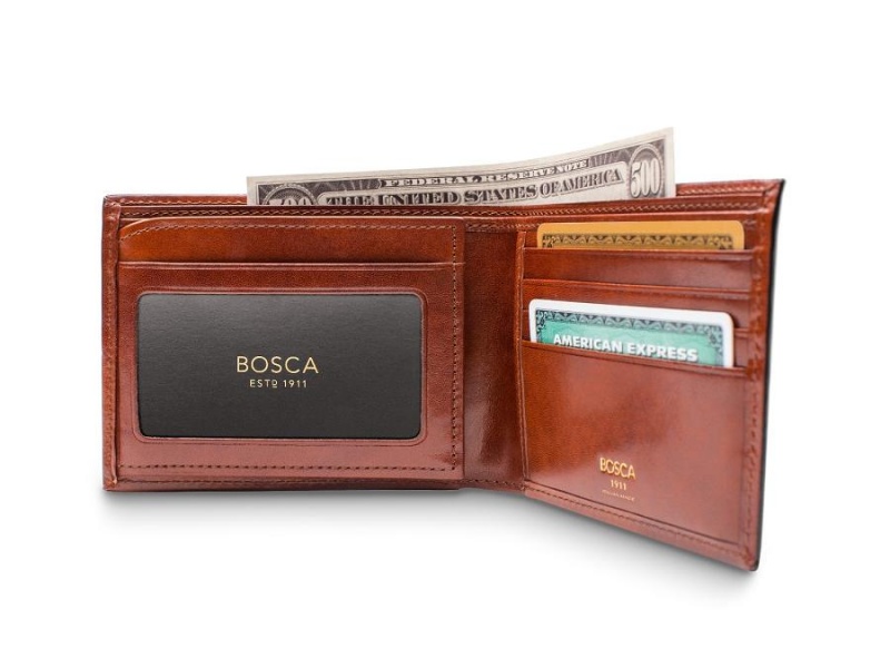 Bosca Italia Bifold Wallet With Card / I.D. Flap Brown | XAUBH12988